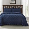 3 Piece Pintuck Ruffled Comforter Set - Chic Embroidery Farmhouse Style Bedding Set