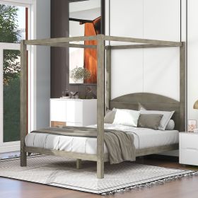 Queen Size Canopy Platform Bed with Headboard and Support Legs,Brown Wash