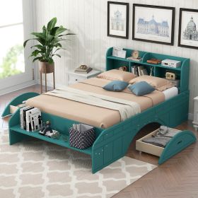 Wood Full Size Platform Bed with 2 Drawers, Storage Headboard and Footboard, Dark Green(Expected Arrival Time: 1.28)