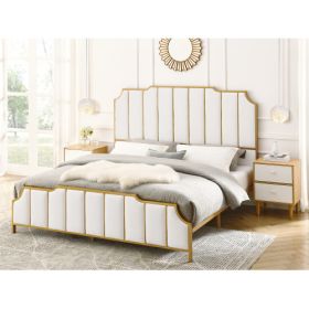 Queen Size Bed Frame,Upholstered Platform Bed & High headboard with Wood Slat Support,No Box Spring Needed,Easy Assembly, Velvet White