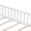 Full Size Floor Platform Bed with Fence and Door for Kids, Montessori Floor Bed Frame with Support Slats for Toddlers, Wooden Floor Bed White