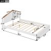 Full Size Wood Platform Bed with House-shaped Headboard and Built-in LED, Walnut+White