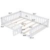 Full Size Floor Platform Bed with Fence and Door for Kids, Montessori Floor Bed Frame with Support Slats for Toddlers, Wooden Floor Bed White