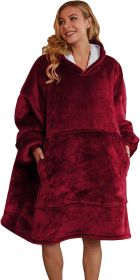 Aujelly Oversized Sweatshirt Blanket Unisex Sherpa Hooded Blanket Portable Cuddly Blanket with Sleeves and Pocket Blau (Color: Rot)