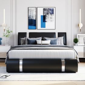 Queen Size Upholstered Faux Leather Platform bed with a Hydraulic Storage System (Colot: Black)