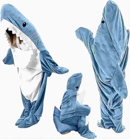 Ambitelligence Shark Blanket Hoodie Onesie for Adults and Kids, Cozy Flannel Shark Costume Shark Sleeping Bag (size: 63-66in)