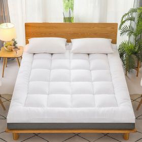 Mattress Topper Pad Quilted Mattress Cover Bed Protector King Queen Full Twin Size (Color: White)